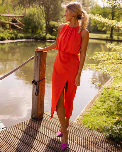 Clara | Élégante Robe Midi Sans Manches avec Fente Latérale pour Femmes 1