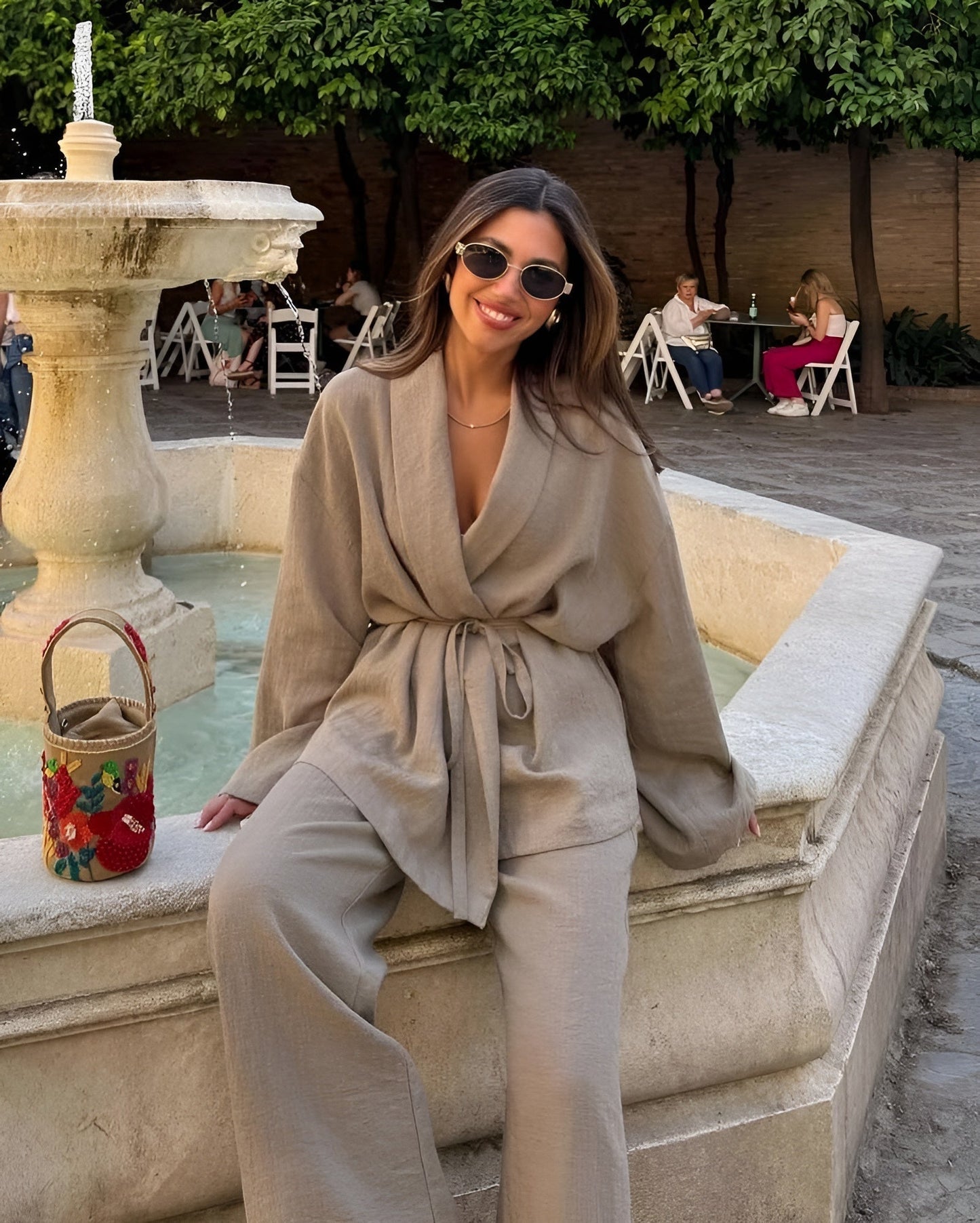 Clara | Ensemble Kimono Ceinturé et Pantalon Large en Lin pour Femmes 4