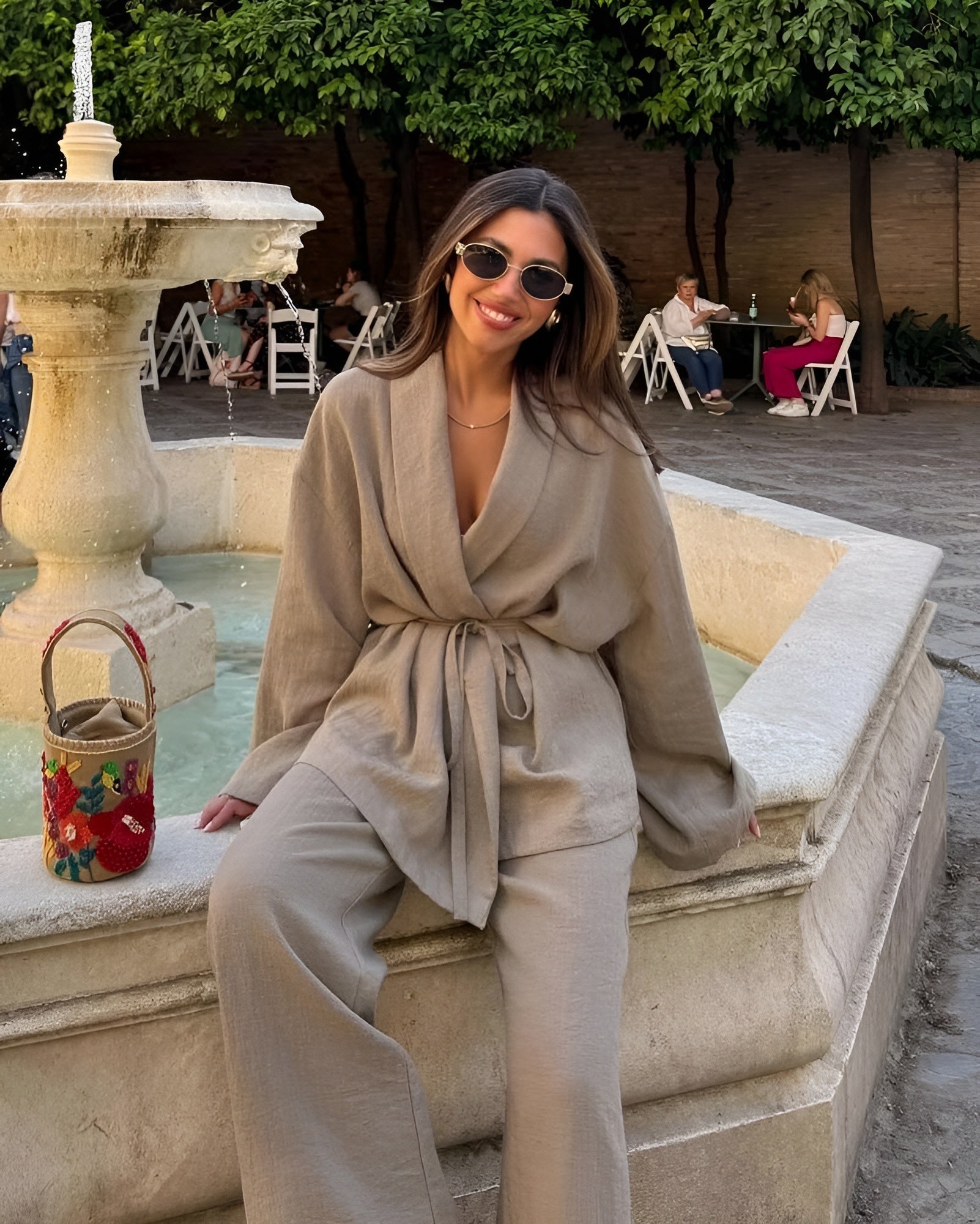 Clara | Ensemble Kimono Ceinturé et Pantalon Large en Lin pour Femmes 4