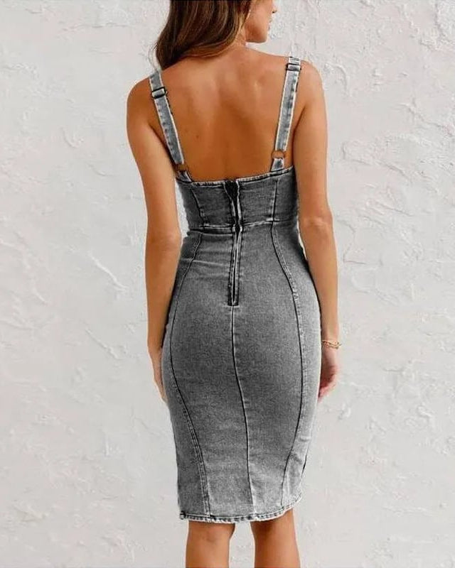 Clara | Robe Bodycon en Denim Chic pour Femmes avec Décolleté Flatteur 7