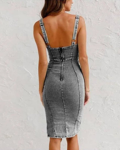 Clara | Robe Bodycon en Denim Chic pour Femmes avec Décolleté Flatteur 7