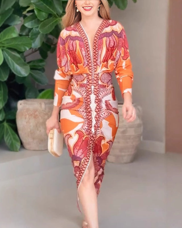 Clara | Robe Élégante à Encolure en V avec Imprimé Artistique pour Femme 3