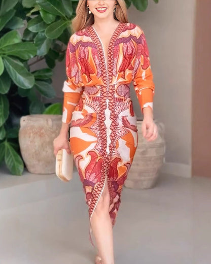 Clara | Robe Élégante à Encolure en V avec Imprimé Artistique pour Femme 3