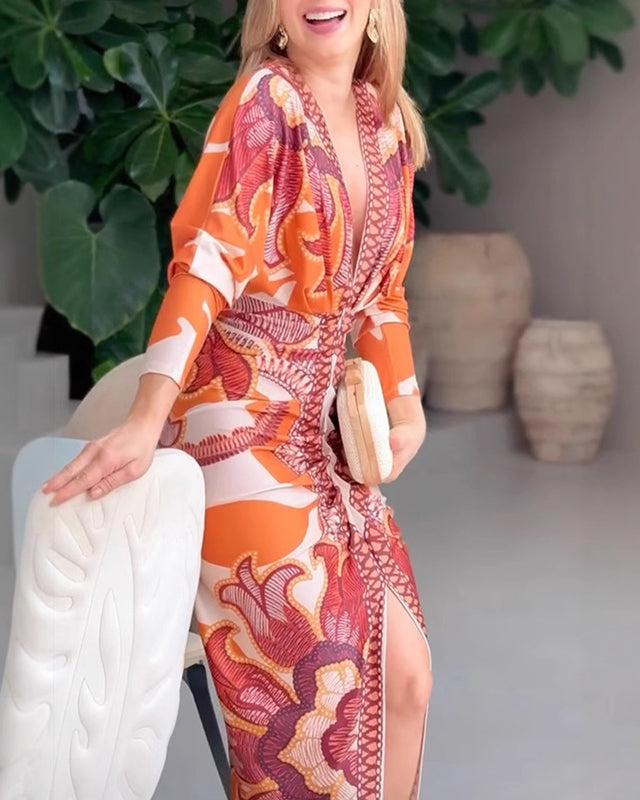 Clara | Robe Élégante à Encolure en V avec Imprimé Artistique pour Femme 4