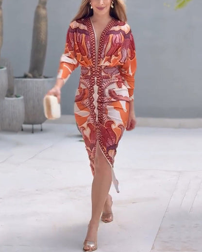 Clara | Robe Élégante à Encolure en V avec Imprimé Artistique pour Femme 5