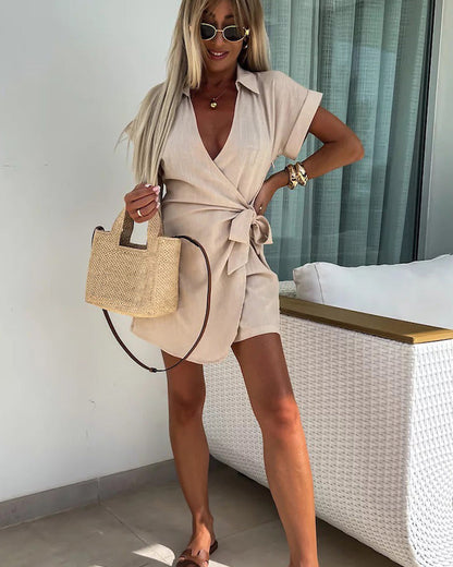 Clara | Romper Sexy à Col V en Coton et Lin pour Femmes Élégantes 2