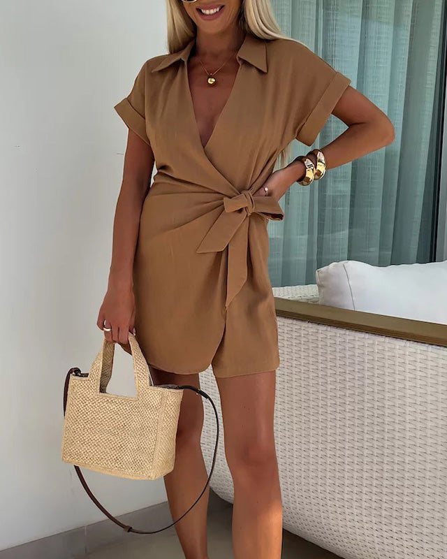 Clara | Romper Sexy à Col V en Coton et Lin pour Femmes Élégantes 4