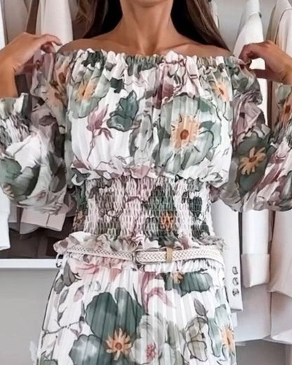 Élodie | Ensemble Floral Blouse Off-Shoulder et Jupe Maxi Élégante pour Femmes 2