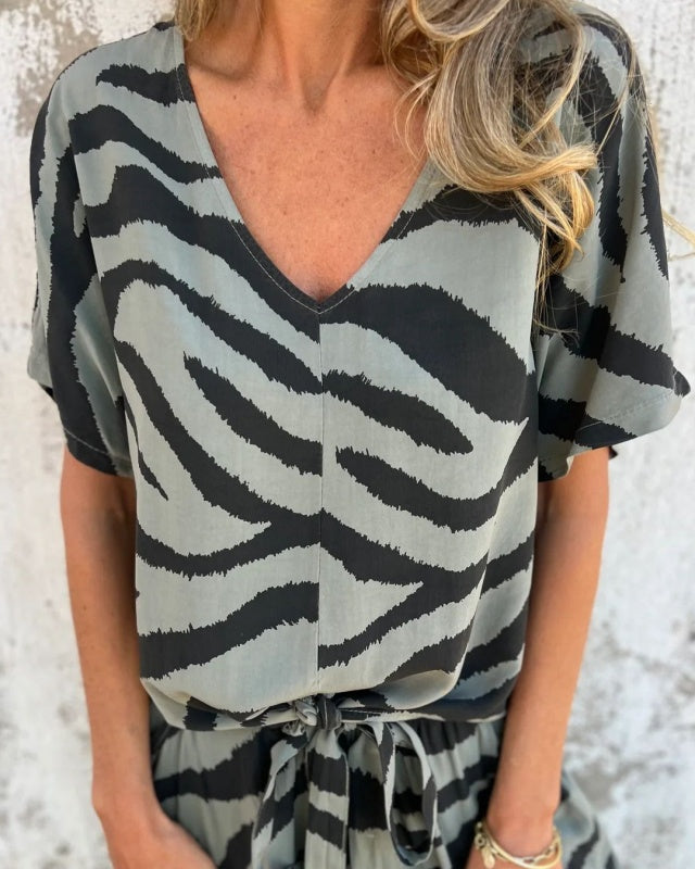 Zélie | Ensemble Deux-Pièces Imprimé Zèbre Audacieux pour Femmes 3